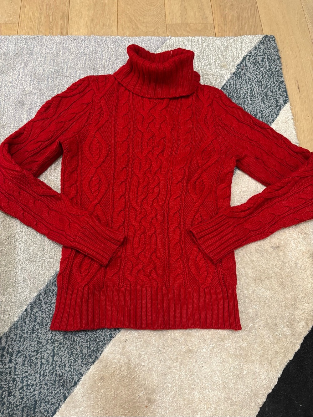 Lauren Ralph Lauren Red Cable-Knit Turtleneck Sweater Size L Wool Blend